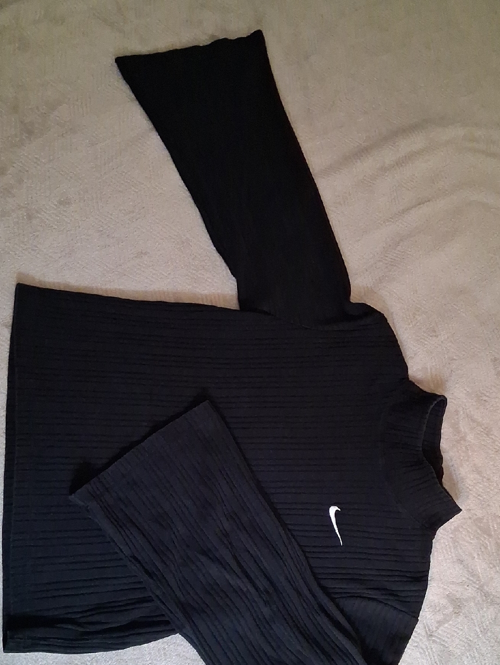 Nike Black Ribbed Long Sleeve Top with White Swoosh